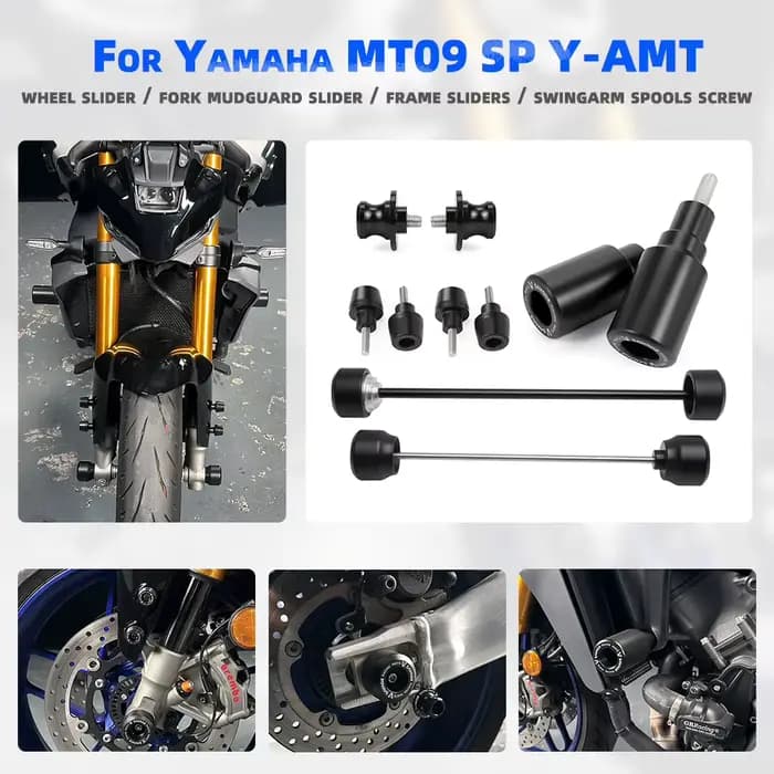 Glissières de protection d'axe de roue et de cadre pour moto Yamaha MT-09 2024-2026