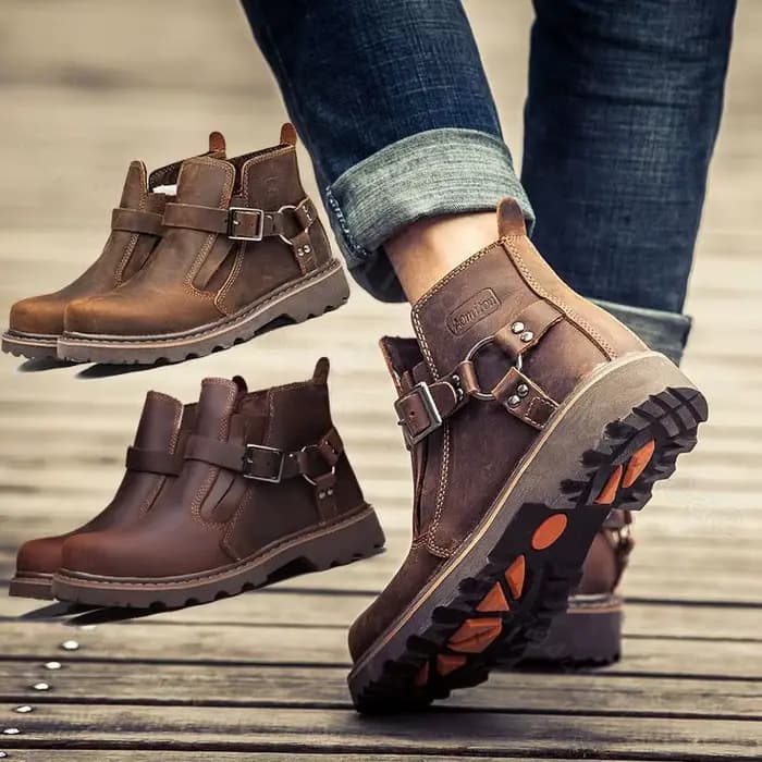 Bottes de moto en cuir rétro durables pour hommes