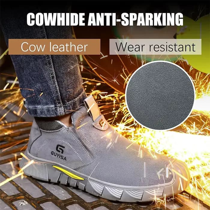    Bottes de travail de soudage grises pour hommes, chaussures antidérapantes à bout en acier, bottes à bout en acier indestructibles, chaussures de travail et de sécurité pour hommes