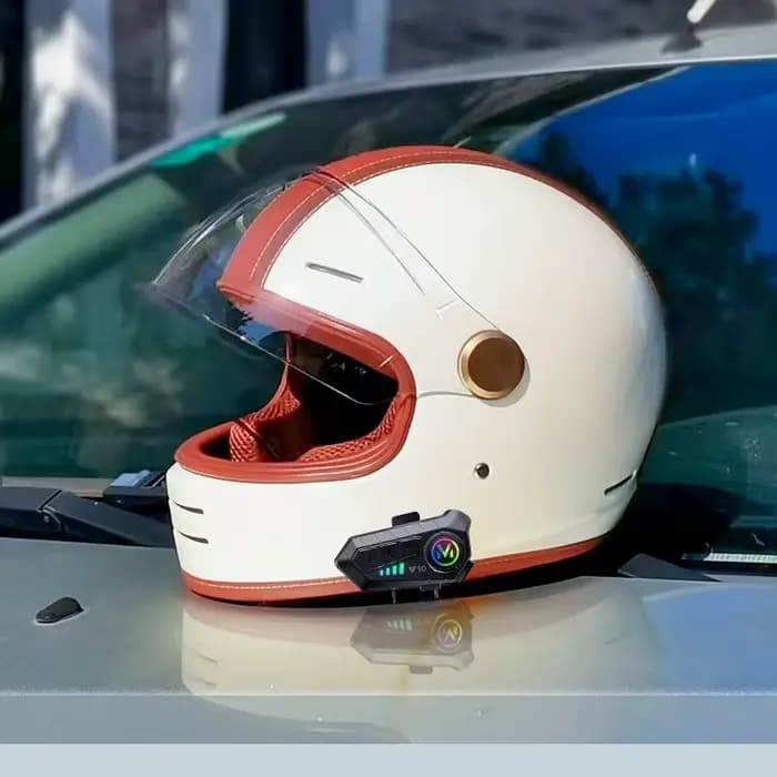Casque de moto intégral rétro avec Bluetooth