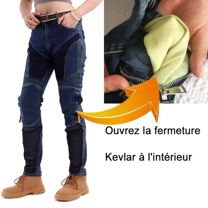 Jeans de moto pour femmes d'été avec ventilation en maille, pantalon de motocross respirant