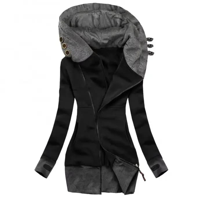 Veste à capuche mi-longue pour femme, sweat à capuche femme, manteau à manches longues, poche, fermeture éclair, automne, hiver