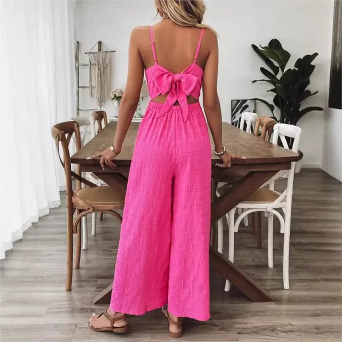 2025 Style Simple combinaison combinaisons pour femme jambe large vêtements pour femmes décontracté sans manches fronde couleur unie vacances vacances