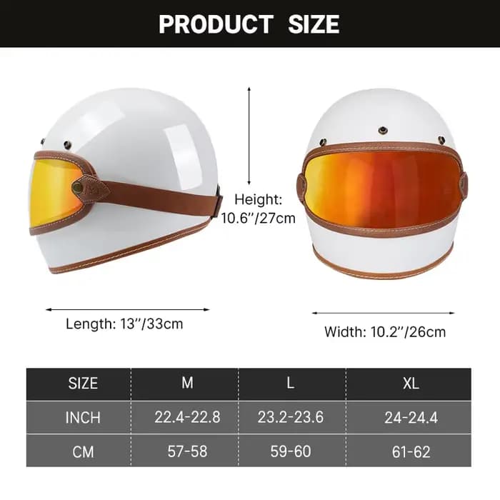 Casque de moto en fibre de verre intégral style vintage certifié DOT