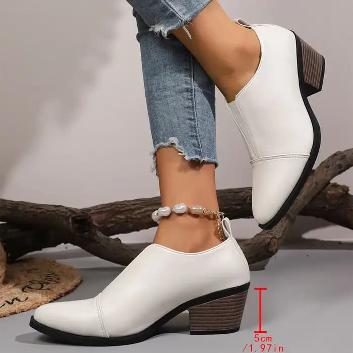 Bottines à talons épais et bout pointu pour femmes, chaussures habillées noires de Style britannique, bottes Chelsea en cuir PU à la mode, nouvelle collection 2025