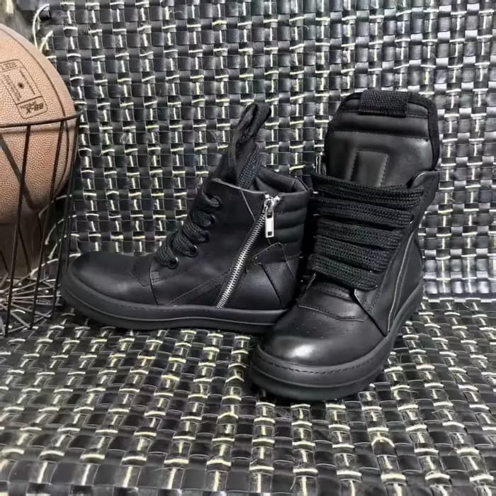 R-o Designer hommes chaussure entièrement en cuir noir bottine Sneaker haut chaussures décontractées lacets Jumbo fermeture éclair femmes bottes baskets plates