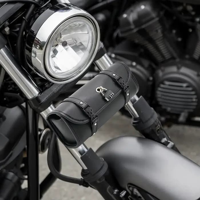 Sac à outils pour moto, sac cylindrique pour moto, sac à outils pour guidon avec serrure, sacoche rétro étanche en cuir PU pour moto