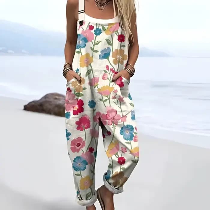 Salopette d'été à fleurs, combinaison respirante et confortable pour femmes avec poches, bretelles réglables, pour Streetwear