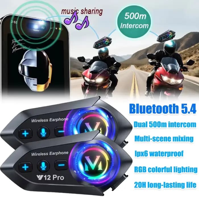 Casque Intercom Moto Y20 Pro 1/2x Bluetooth 5.4 Interphone 300M Radio FM Appel Mains Libres Partage de Musique