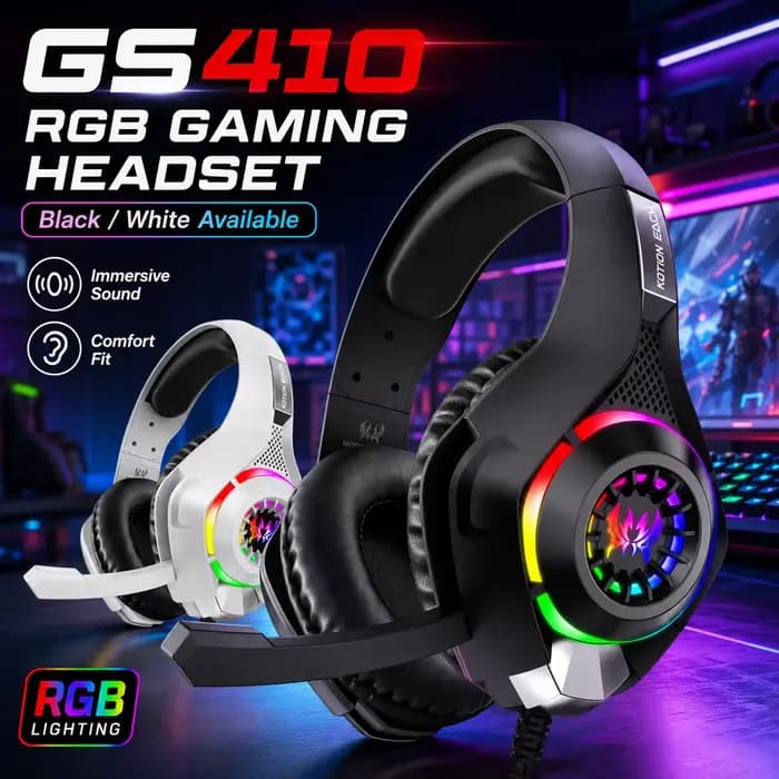 Casque de jeu GS410, casque filaire supra-auriculaire 3,5 mm RGB avec micro, basses stéréo, réduction du bruit pour PC, PS4, PS5, Xbox, ordinateur portable, jeux