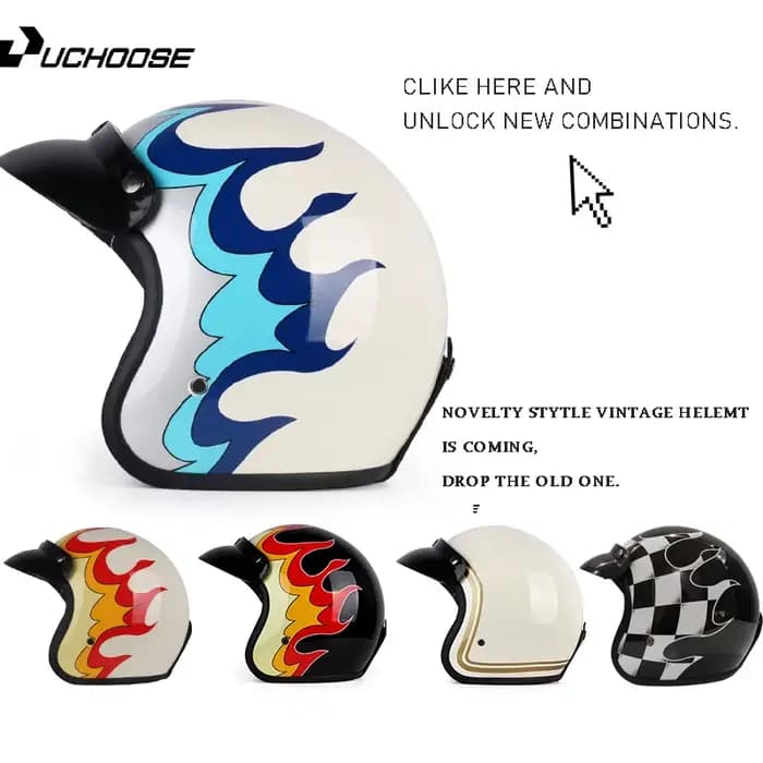 Casque de moto rétro trois-quarts à visage ouvert 3/4 pour hommes et femmes
