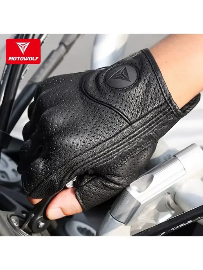 Gants de moto demi-doigt en peau de mouton