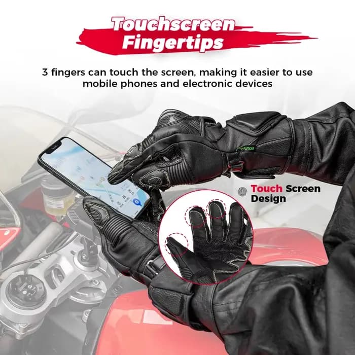 KEMIMOTO gants de Moto en cuir longue manchette