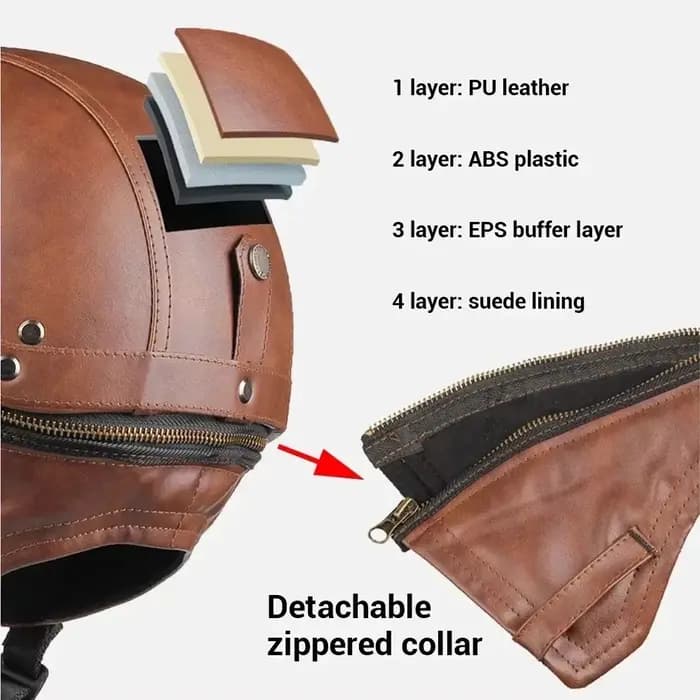 Casque de moto rétro PU quatre casques de mode équitation demi-casque de Scooter