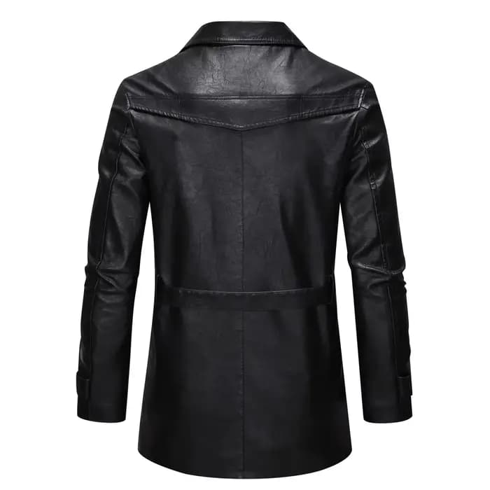 Cool à la mode mi à longue longueur veste en cuir hommes coupe ajustée Double boutonnage