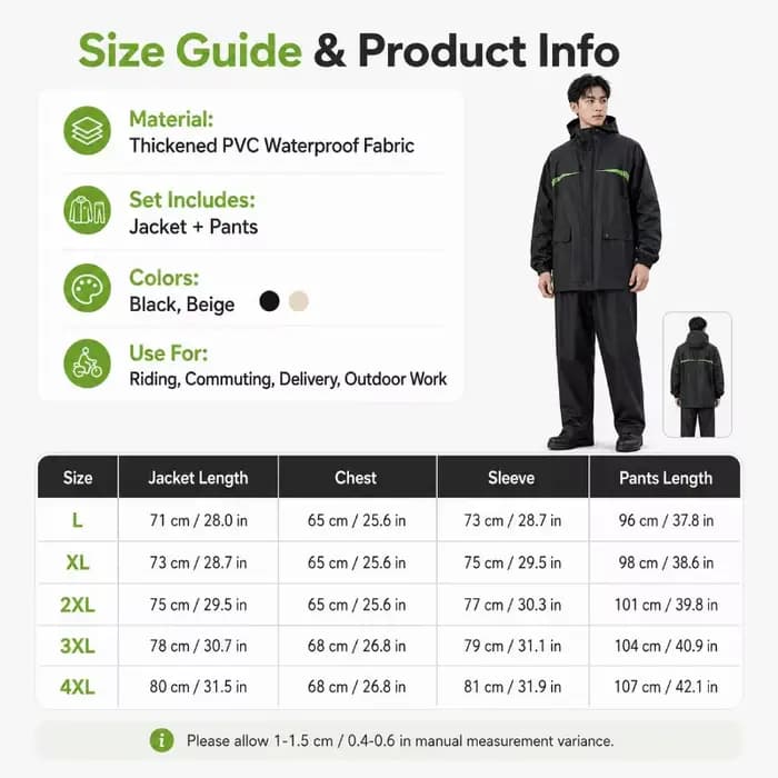 Combinaison de pluie imperméable unisexe 2 pièces pour le cyclisme – Veste et pantalon pour la conduite