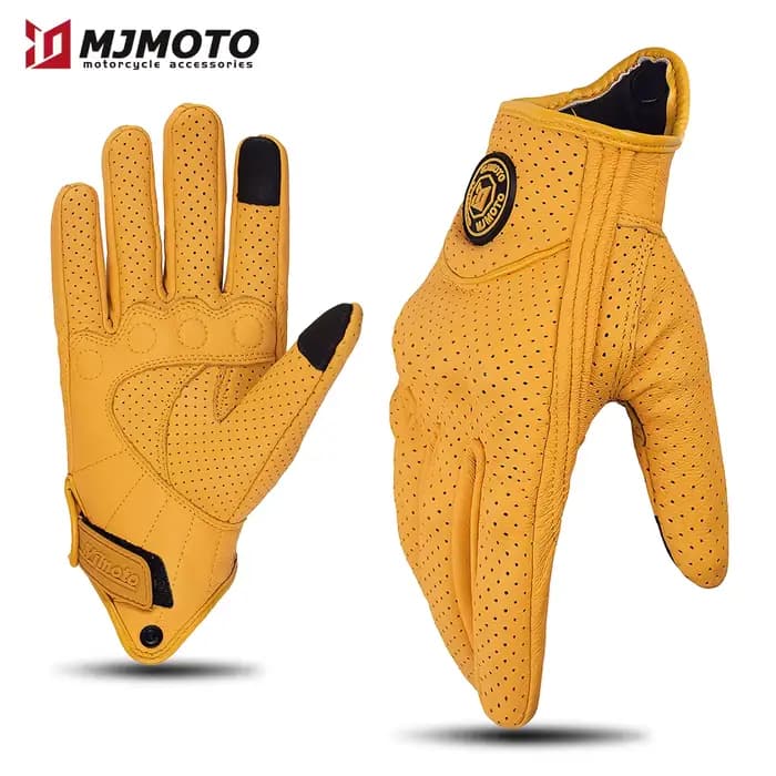 Gants de Moto Rétro en Cuir Jaune pour Homme et Femme