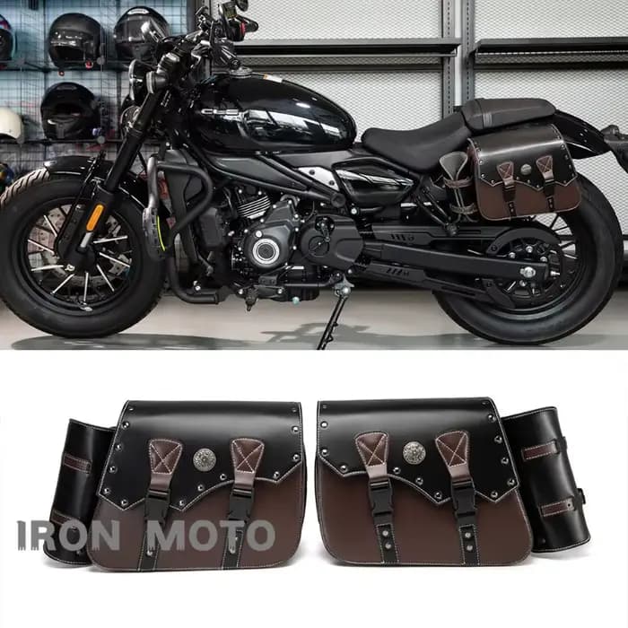 Une paire de sacoches de moto rétro en cuir PU marron
