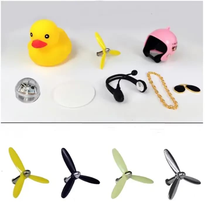 Casque à motif Animal de canard en caoutchouc jaune noir avec hélice pour décoration de barre de poignée de vélo de