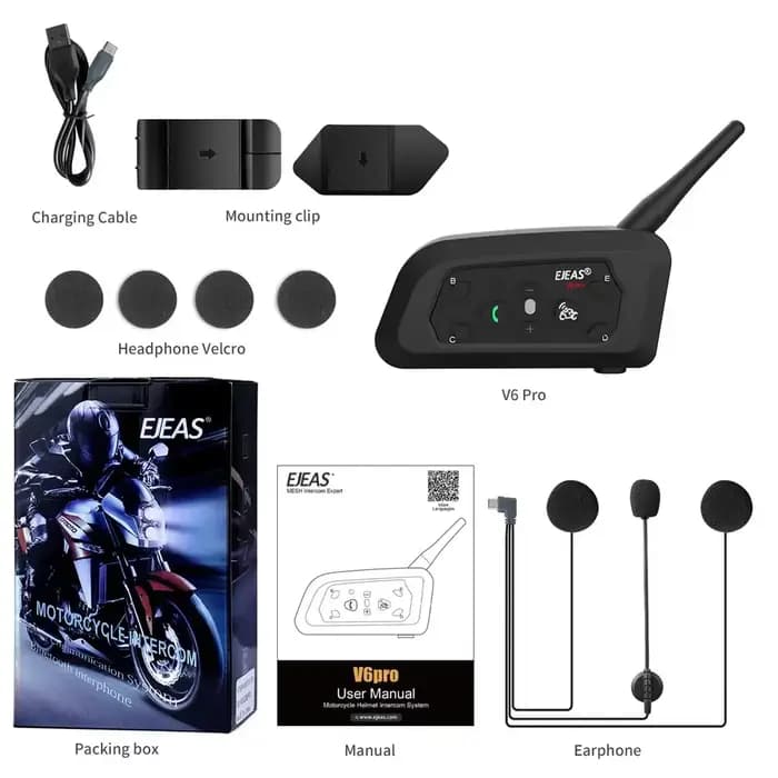 EJEAS V6 PRO + casque de moto Bluetooth Interphone