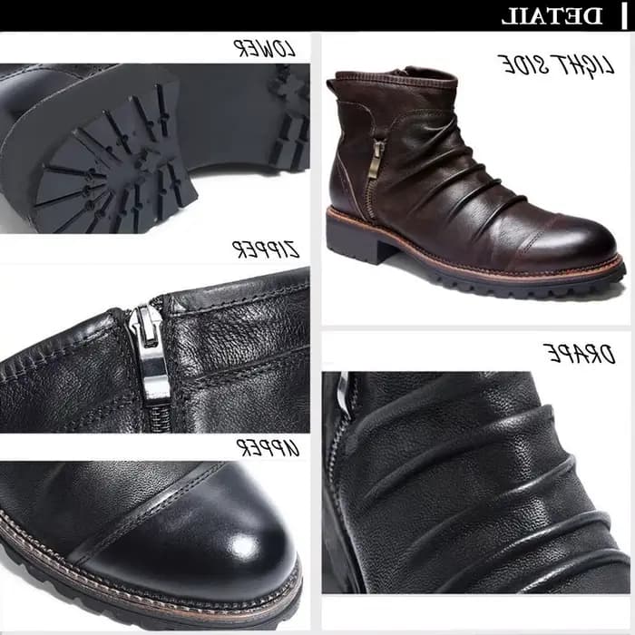 Bottes basses en cuir plissé vintage pour hommes