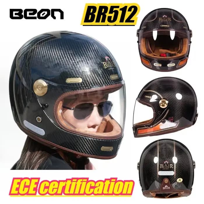 BEON B512 BR512 casque intégral en Fiber De carbone Motocross Vintage Moto Scooter Autocycle rétro casques ECE Cascos