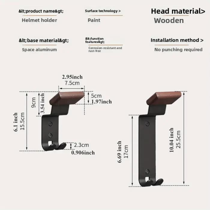 Support mural pour casque en bois et acier au carbone