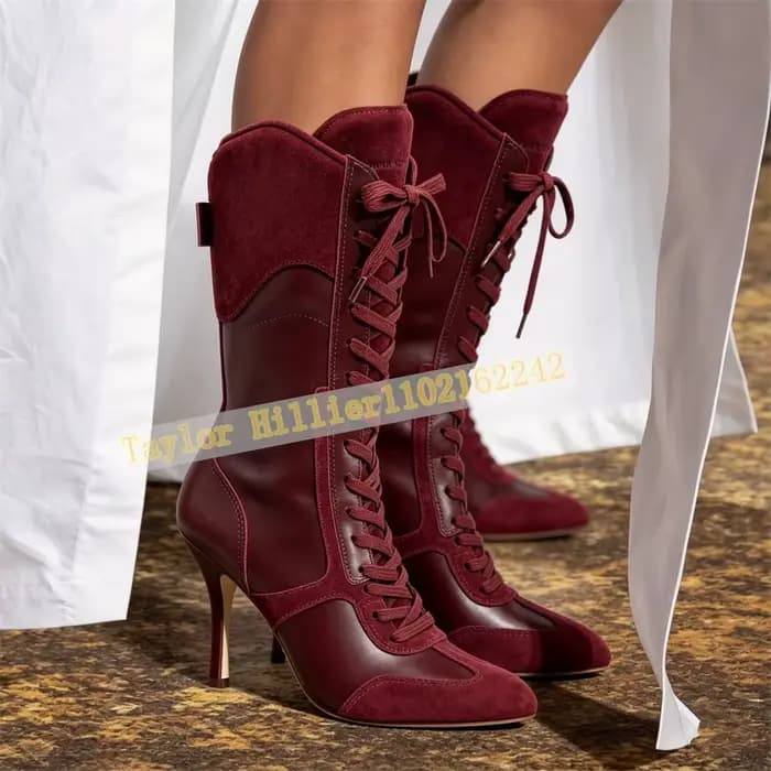 Bottines blanches à lacets pour femmes, bottes à talons hauts et bout pointu, bottes à talons aiguilles, chaussures de mode à blocs de couleurs, chaussures élégantes