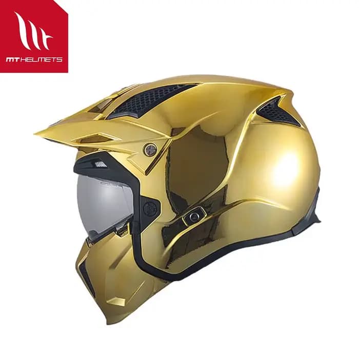 Nouveaux casques modulaires Mt Streetfight M-Xxxl or massif/argent dégagement rapide galvanoplastie Motocross 3/4 casque ouvert brillant