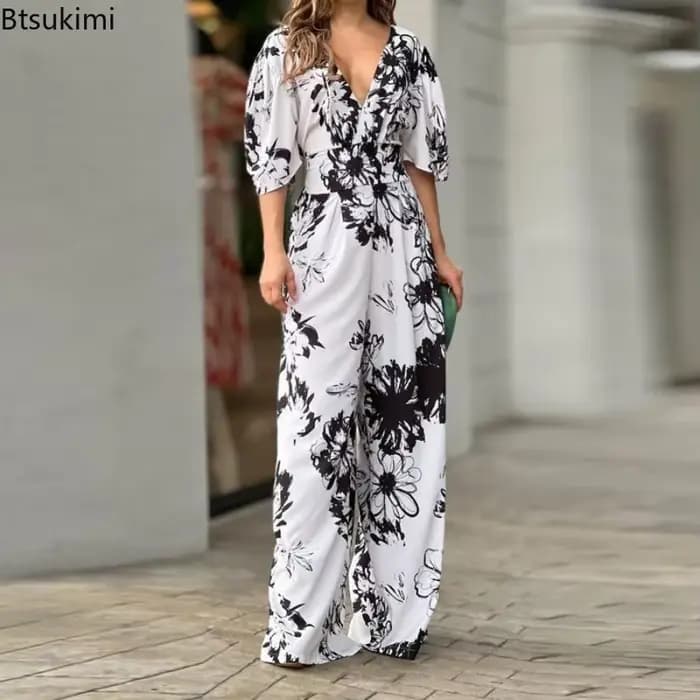 Combinaison dos nu pour femmes, mode col en v, manches chauve-souris, taille cintrée, jambes larges, costume décontracté, Streetwear, nouvelle collection été