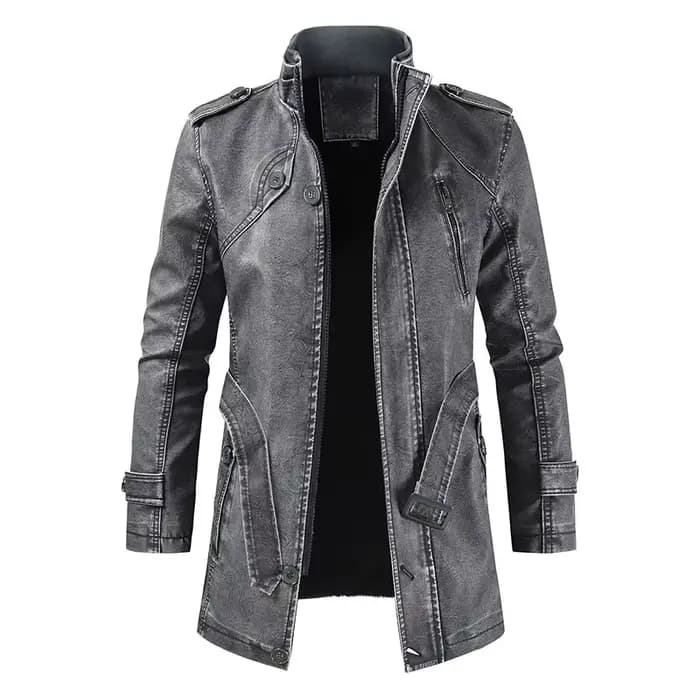 Costume de moto pour hommes veste longue en cuir hiver coupe ajustée