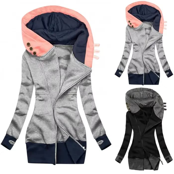 Veste à capuche mi-longue pour femme, sweat à capuche femme, manteau à manches longues, poche, fermeture éclair, automne, hiver