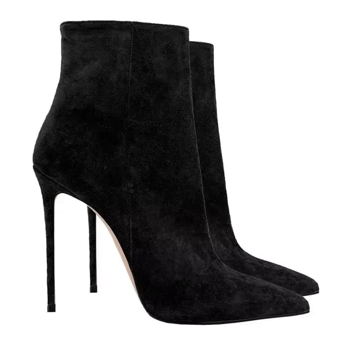 Bottes à talons aiguilles en daim pour femmes, chaussures Sexy à bout pointu, mi-mollet, chaussures de mariage, fermeture éclair latérale, chaussures à talons hauts, grande taille 35-45
