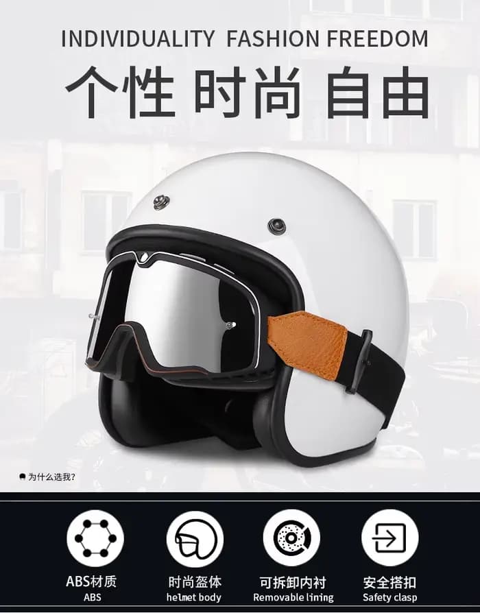 Casque de moto ouvert ORZ-050-3/4 unisexe toutes saisons certifié DOT