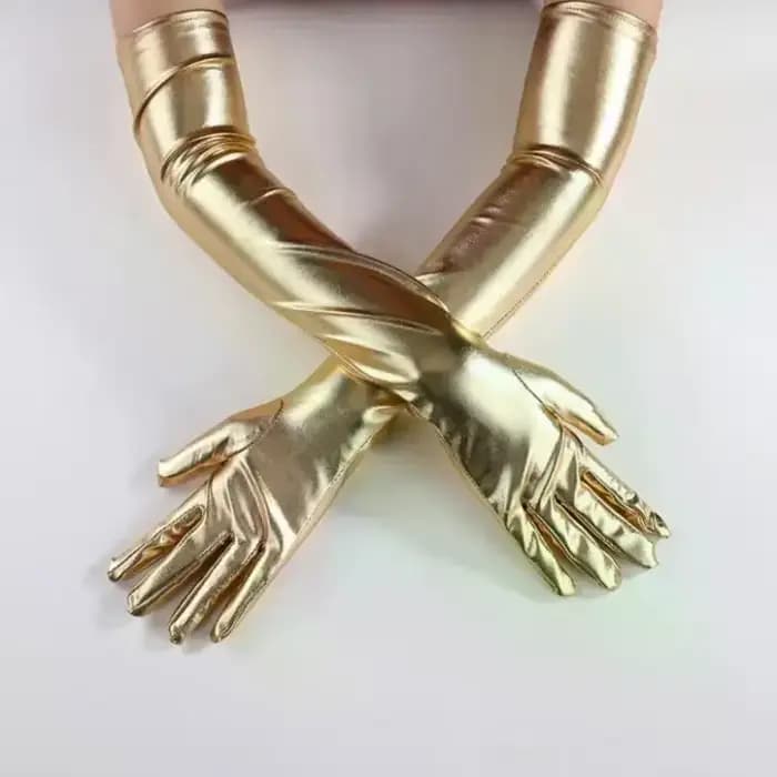 Punk Rock HipHop Jazz Disco danse gant argent Sexy extensible en cuir PU maigre Long gant brillant métallique mitaine Cosplay accessoire
