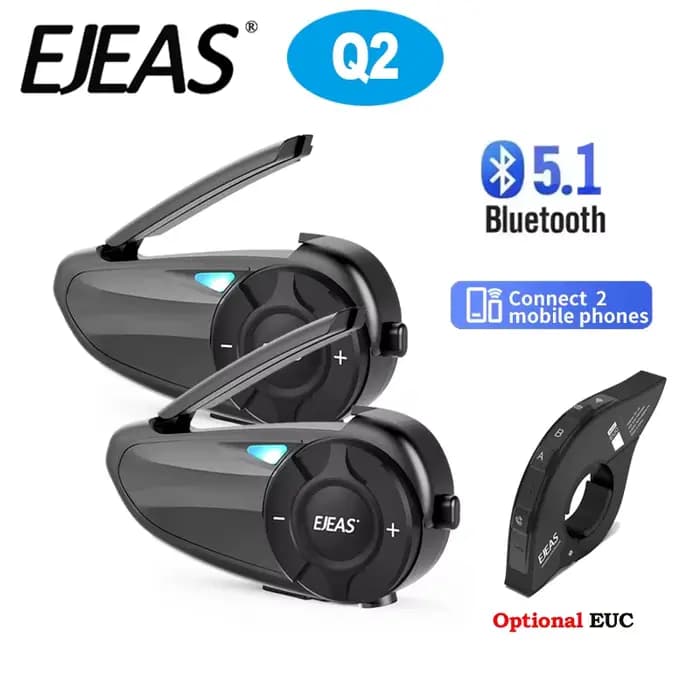 Casque Intercom Moto EJEAS Q2 Bluetooth 5.1 Sans Fil Étanche pour 2 Motocyclistes