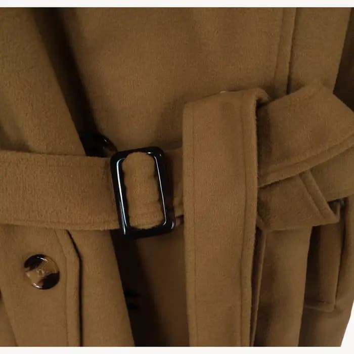 Vestes à capuche mi-longues pour femmes, pardessus croisés pour dames, col coloré à revers en laine, haut d'hiver, streetwear féminin