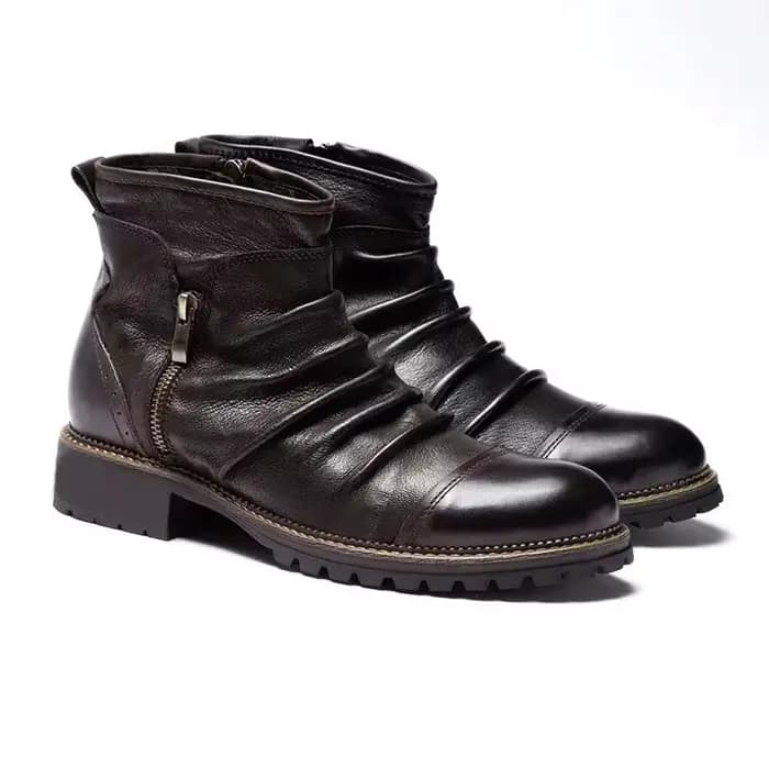 Bottes basses en cuir plissé vintage pour hommes