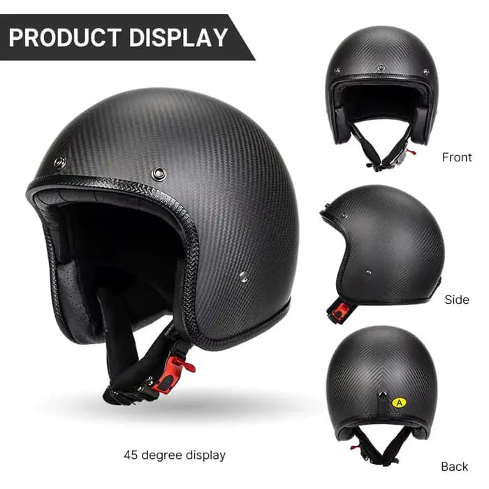 Casque de moto Vintage trois-quarts en Fiber de carbone
