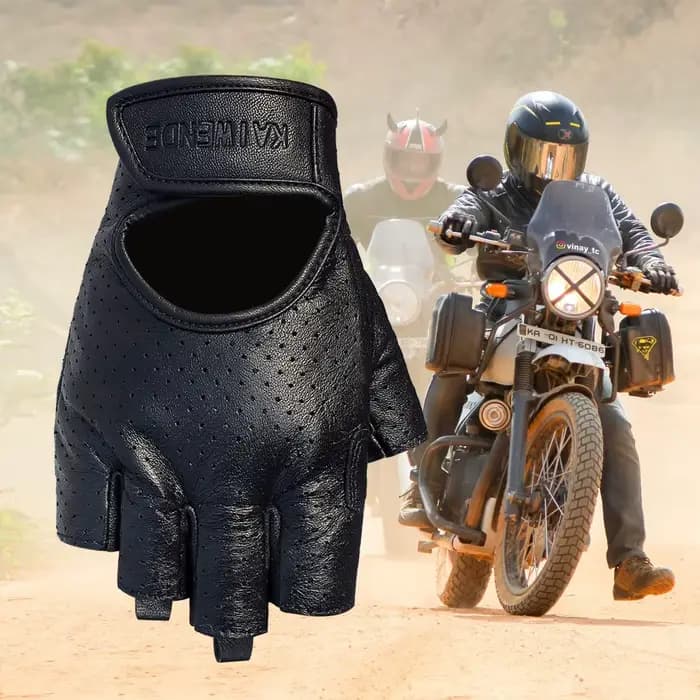 Gants de Moto demi-doigt en cuir véritable sans doigts pour hommes