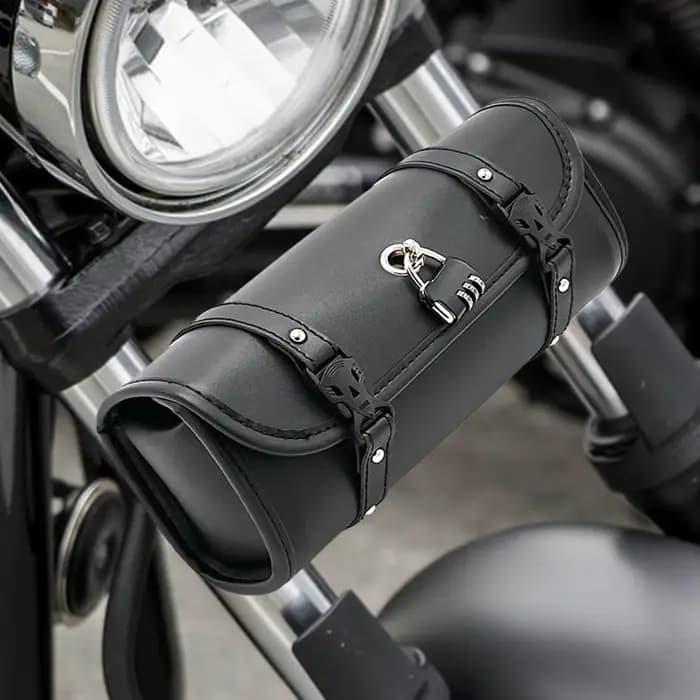 Sac à outils pour moto, sac cylindrique pour moto, sac à outils pour guidon avec serrure, sacoche rétro étanche en cuir PU pour moto