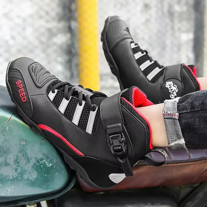 Bottes de moto en cuir respirant pour hommes