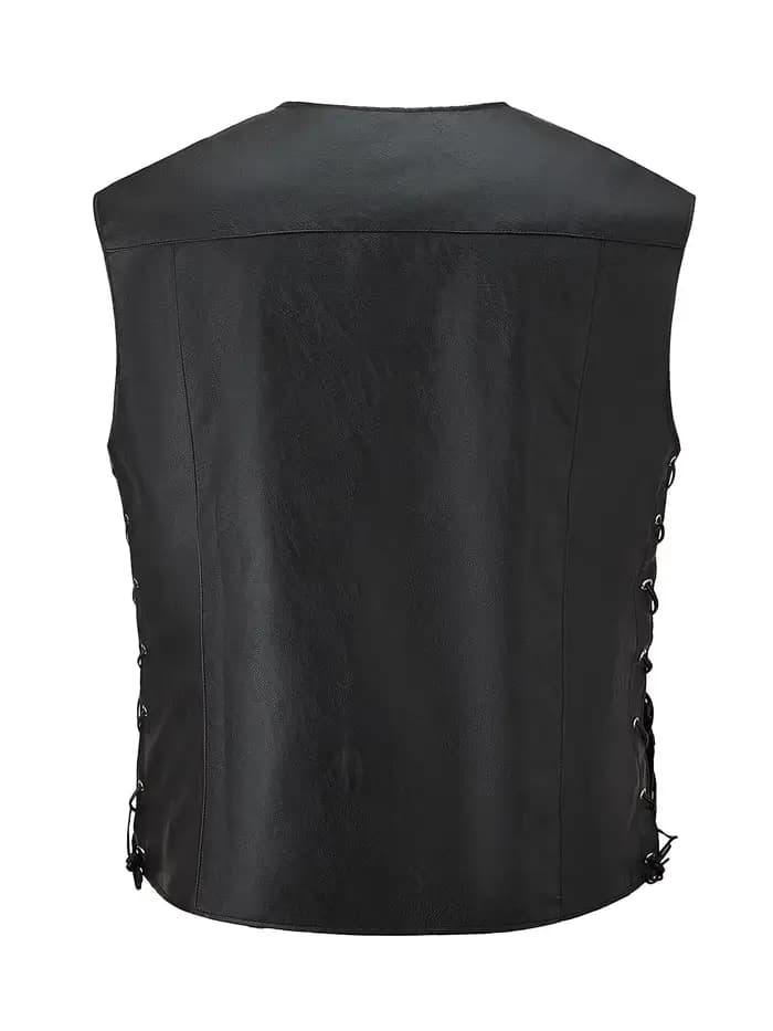 Gilet de moto vintage pour hommes – Mélange PU et polyester