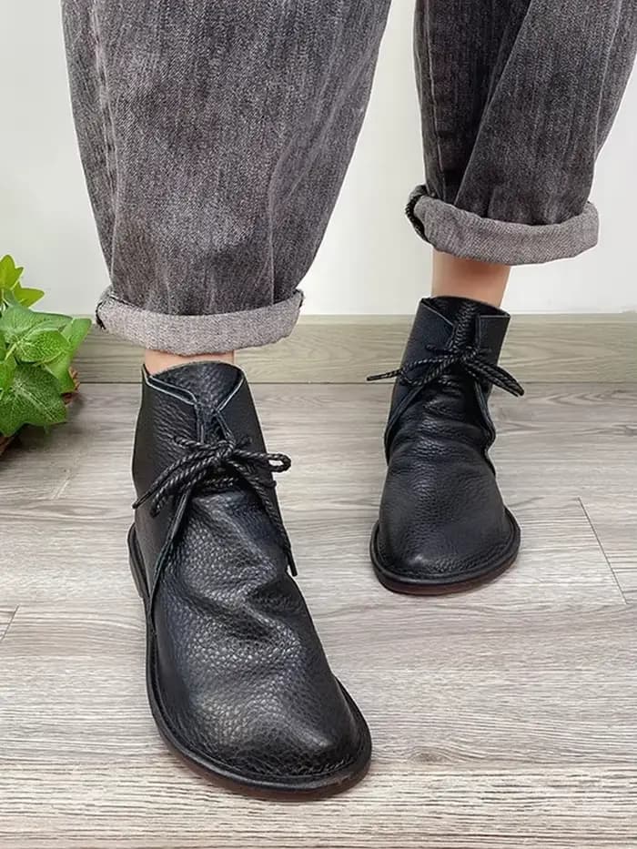 Birkuir bottines pour chaussures plates unisexes hommes et femmes bottes courtes à lacets en cuir véritable plat hiver