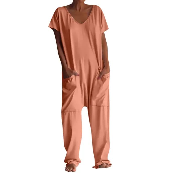 Combinaison à Manches Courtes pour Femme, Vêtement Décontracté, Confortable, avec Poches, Tendance