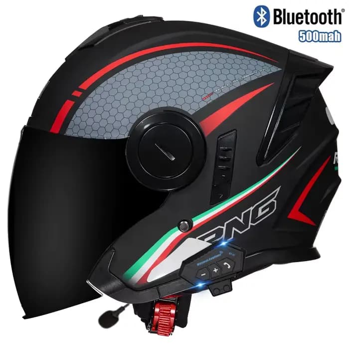 Casque de moto 3/4 avec double visière et casque Bluetooth intégré
