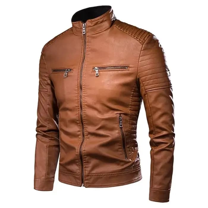 Veste en cuir de motard pour hommes col montant Punk