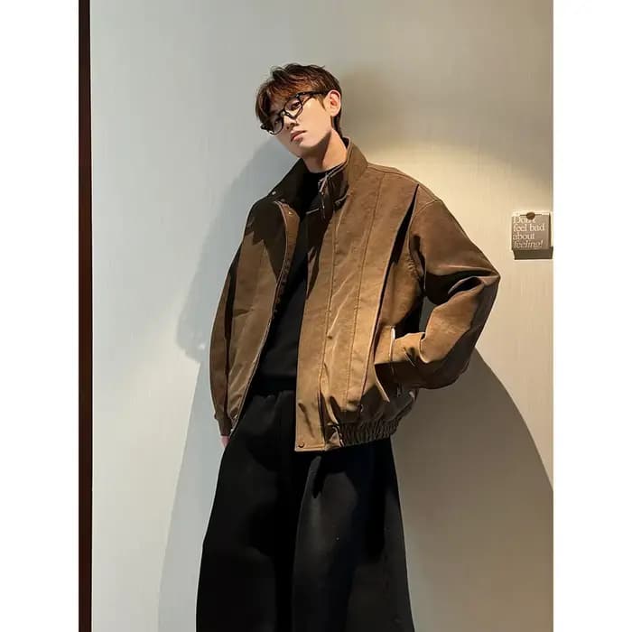 Blouson moto homme tendance à col montant