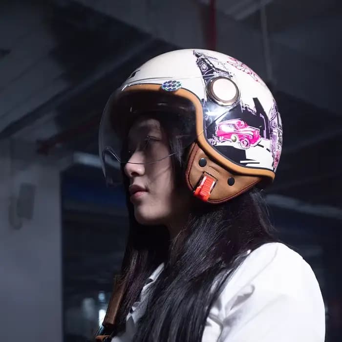 Casque de Moto Vintage, Ouvert au Visage, Rétro 3/4, Demi-Casque