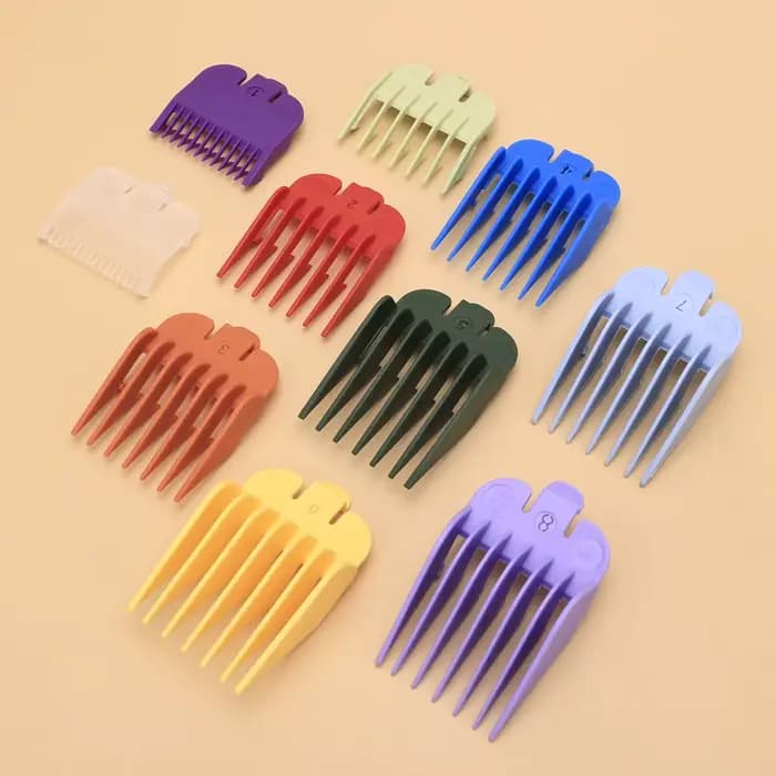 10 pièces 1.5mm-25mm tondeuse à cheveux limite peigne Guide ensemble de fixation avec plateau de rangement tondeuse à cheveux rasoir accessoires de coupe de cheveux